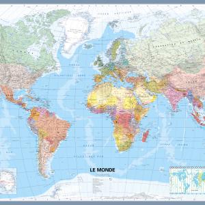 Mappemonde / Echelle 1/28 500 000 adaptée / Dimensions 120 x 70 cm / Données Editions Michelin